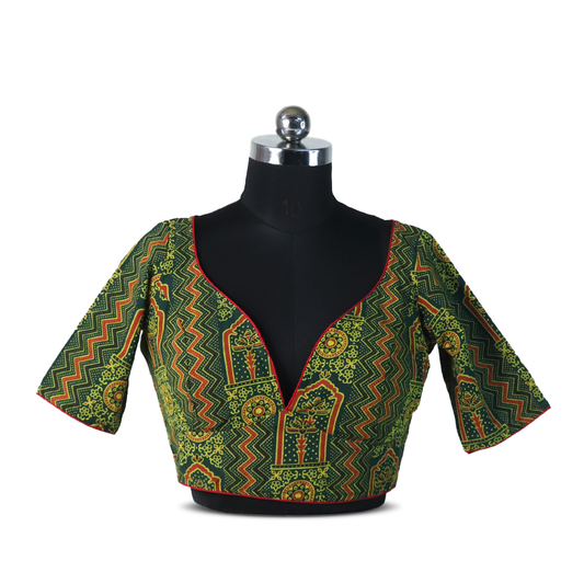 Green and Red patterned blouse